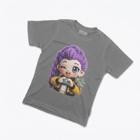 Kaos Boneka Rambut Ungu - warna Abu-abu