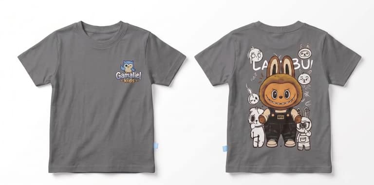 Kaos Labubu - warna Abu-abu